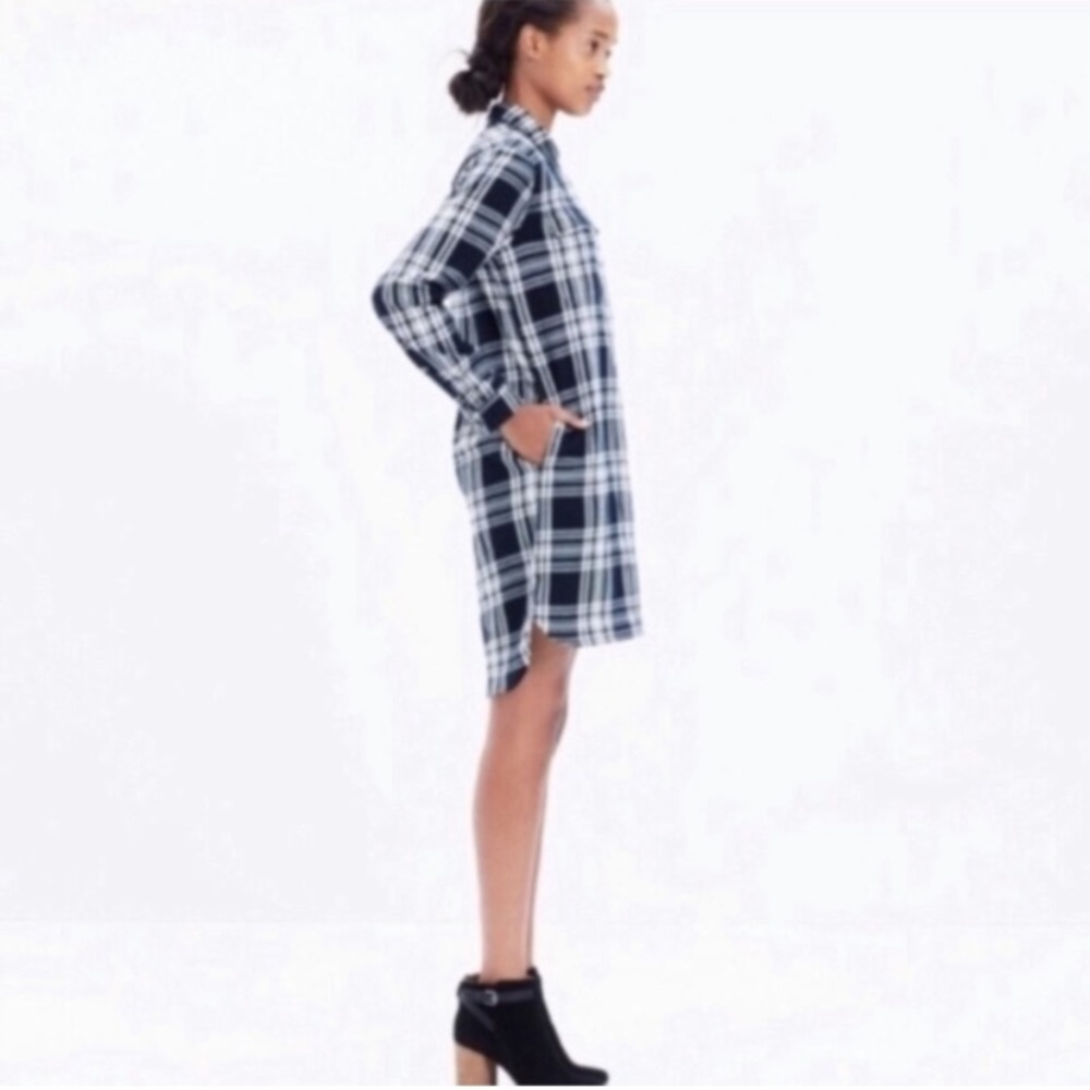 NEW Madewell flannel shirtdress in Glendale plaid long sleeve pockets